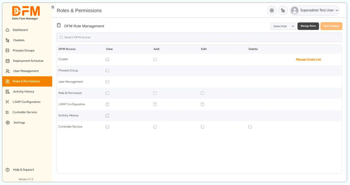 Roles & Permissions tab