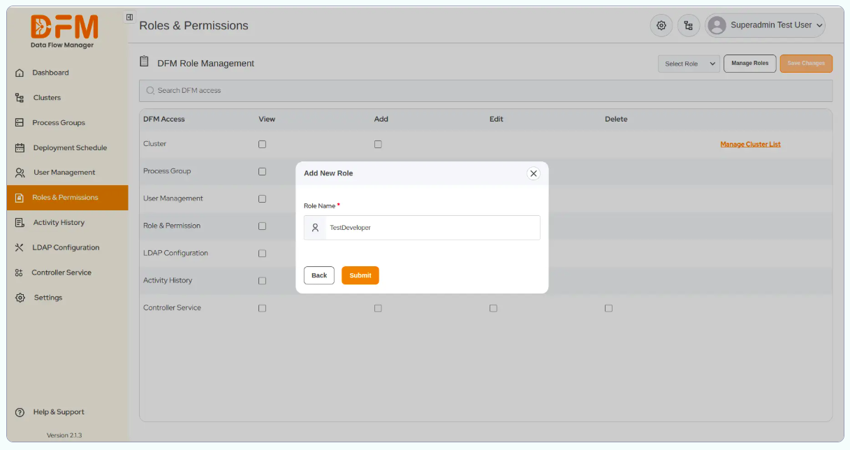 Enter the role name and click Submit. 